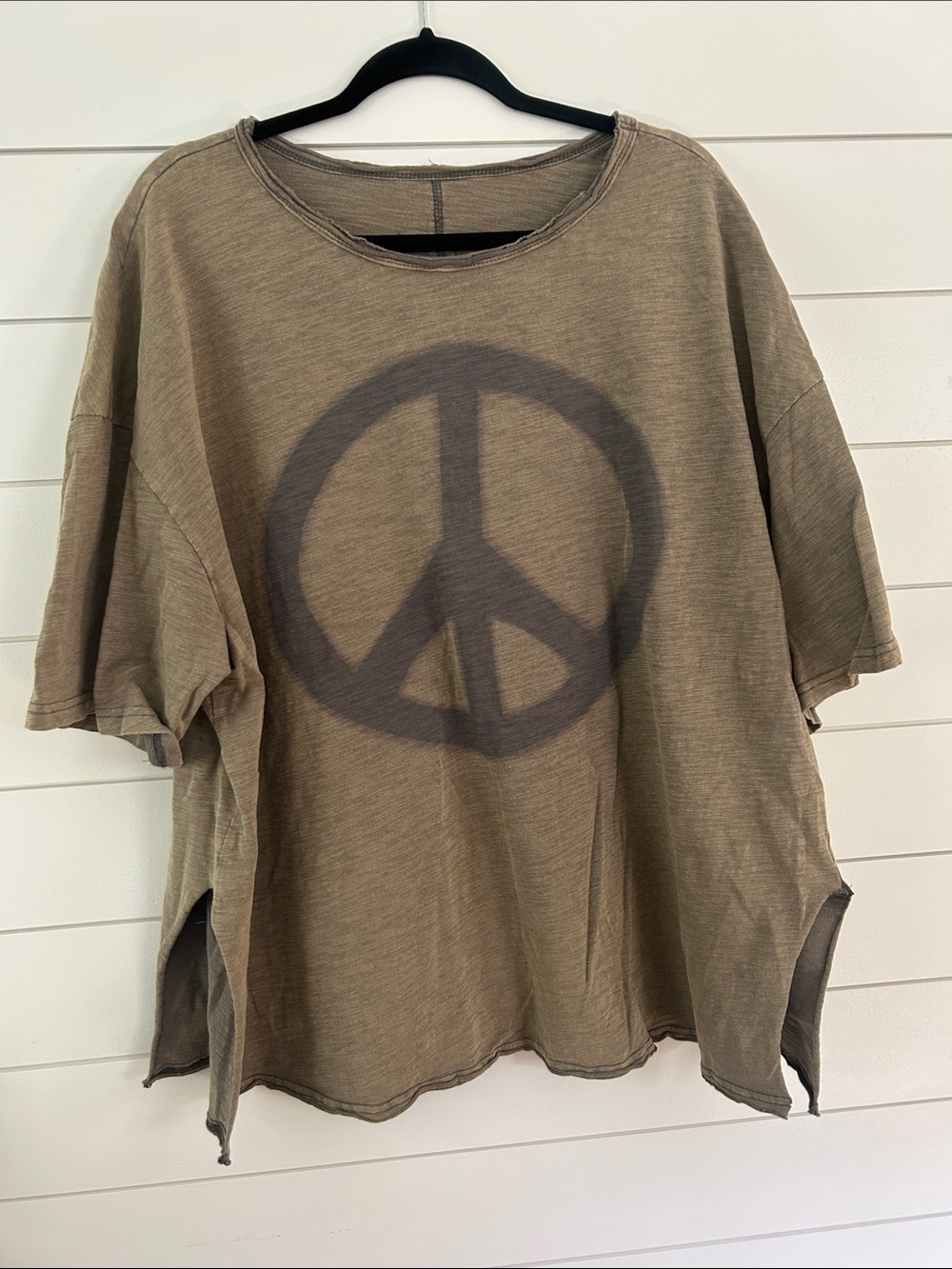 Women's Olive Green Peace Sign Short Sleeve Top